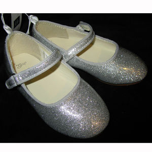 Baby Gap NWT Silver Glitter Sparkle Dress Mary Jane Shoes 6 7